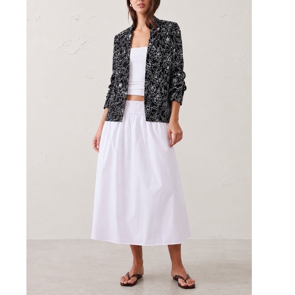 Jones New York Signature Black/White Open Front Lined Linen Blazer Jacket